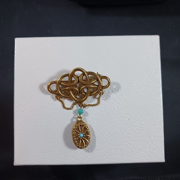 Vintage Gold Tone Twist Knot  Dangle Brooch Pin - Picture 6 of 7